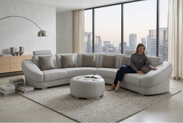Ronn U Form Sofa Polster Eck Garnitur Lieder Wunnlandschaft Couchen XXL + Hocker