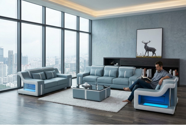 Designer Canapé Couch 3+2 Sëtz Polster Lieder Canapéë Grouss Canapéë Beliicht