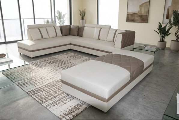 Eckledder Modern XXL Couch Wunnlandschaft Ledersofa Sofa L-Form A1128II+Hocker
