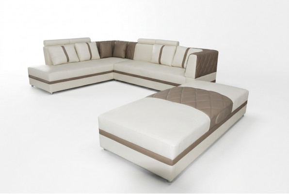 Eckledder Modern XXL Couch Wunnlandschaft Ledersofa Sofa L-Form A1128II+Hocker