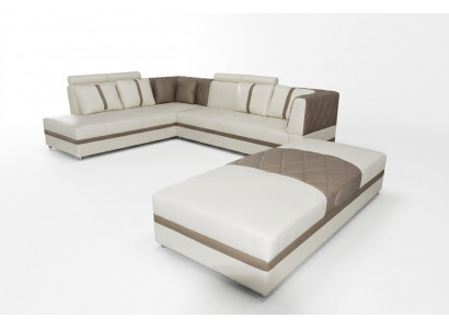 Eckledder Modern XXL Couch Wunnlandschaft Ledersofa Sofa L-Form A1128II+Hocker