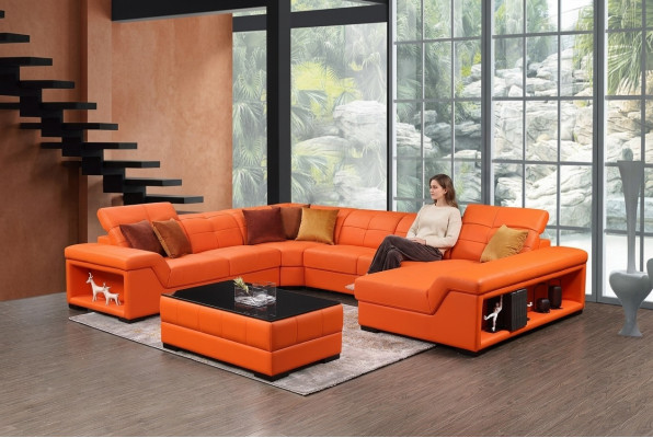 XXL Garnitur Designer Awunnerlandschaft Eckcouch Sofa Couch U-Form Dësch Lieder Nei