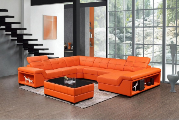 XXL Garnitur Designer Awunnerlandschaft Eckcouch Sofa Couch U-Form Dësch Lieder Nei