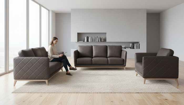 Lieder Design Couch Polster Sëtz 2+1+1 Garnitur Sofa Garnituren Kënschtleeder Set