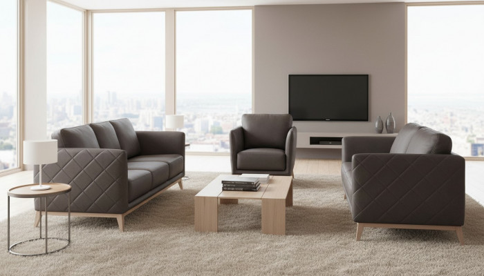 Lieder Design Couch Polster Sëtz 2+1+1 Garnitur Sofa Garnituren Kënschtleeder Set