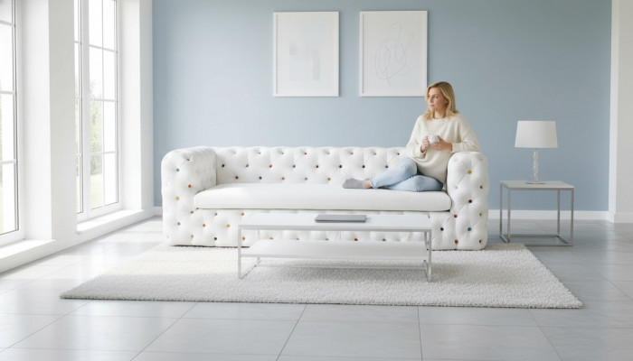 XXL Design Sofa Canapé Polster 4 Sëtzer Englesch Chesterfield Samt Sofas Canapéen