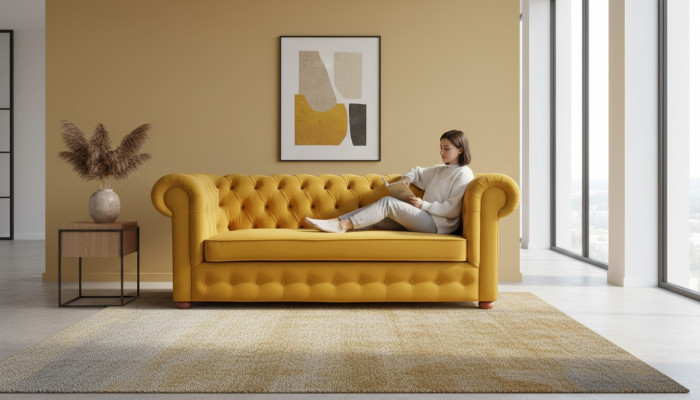 Chesterfield Drësëtzer Samt Canapé Polster Schlofssofa Canapé Bettfunktioun Nei