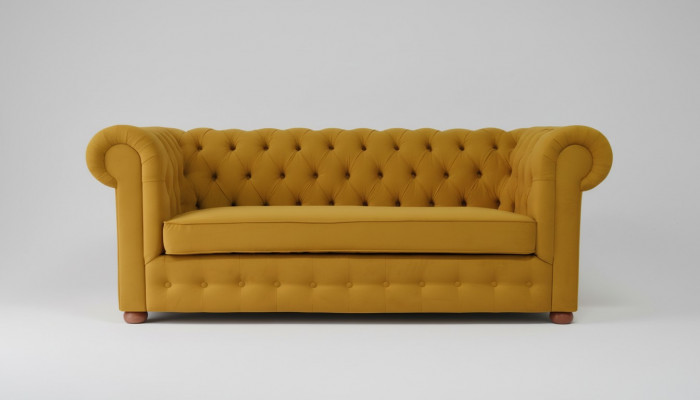 Chesterfield Drësëtzer Samt Canapé Polster Schlofssofa Canapé Bettfunktioun Nei