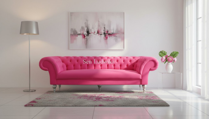 Stoff Design Canapé Polster Sofas Textil Modern Canapé Chesterfield 3 Sëtzer Rosa