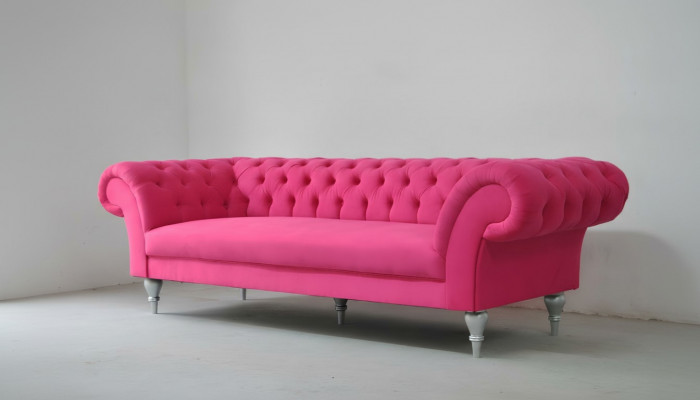 Stoff Design Canapé Polster Sofas Textil Modern Canapé Chesterfield 3 Sëtzer Rosa