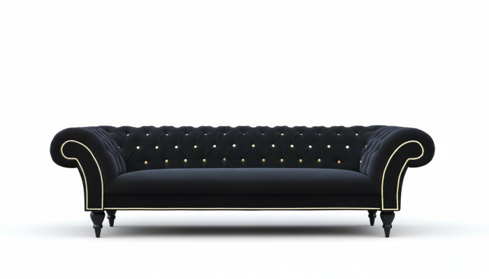 Stoffdesign Couchpolster Textil Modern Sofa Chesterfield 3-Sëtzer Schwaarz