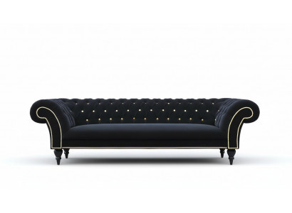 Stoffdesign Couchpolster Textil Modern Sofa Chesterfield 3-Sëtzer Schwaarz