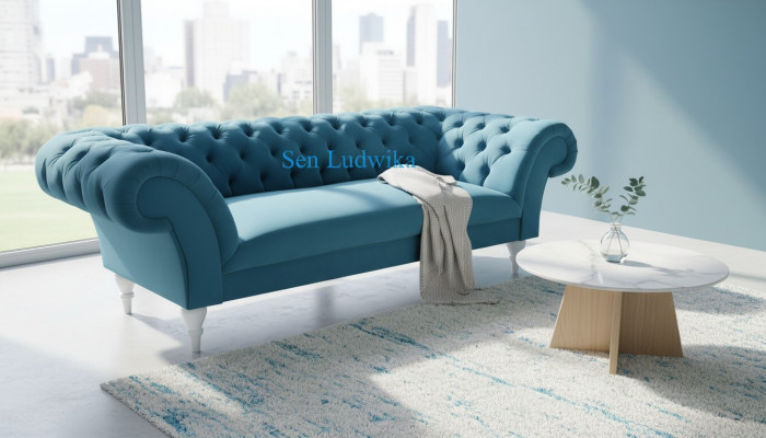 Textil 3 Sëtzer Blo Stëfter Design Couch Këssen Sofas Modern Sofa Chesterfield