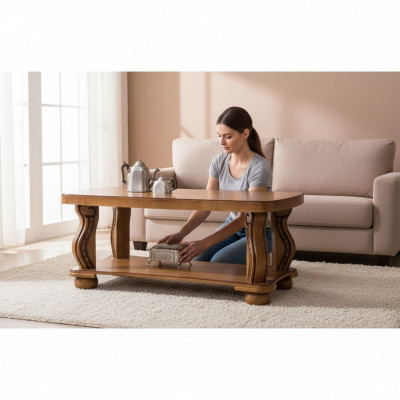 Handaarbecht Echt Holz Couchtisch Sofa Bäistell Dëscher Klassesch Wunnzëmmer Dësch