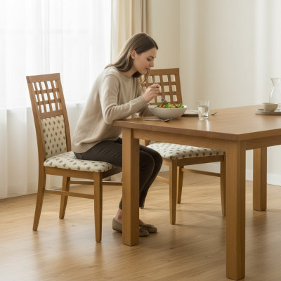Set aus 4x Designer Stull Lieder Lehnstull Polster Still Iesszëmmer Gastro Holz