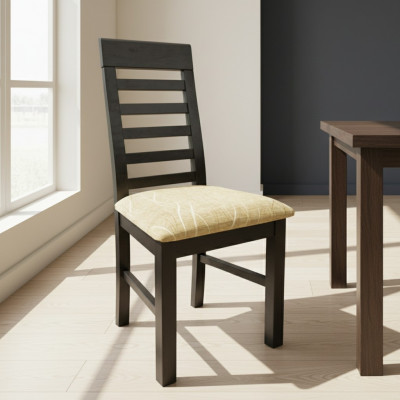 Set vu 4 Sessel Designer Holz Gestofft Textil Stull Gaastro Iesszëmmer.