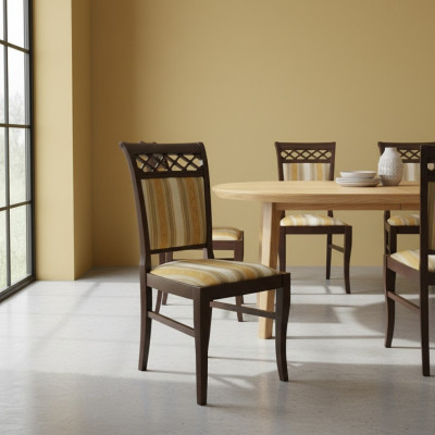 Design Set 4x Sesselen Holz Stof Polsterstiller Gastro Stoff Nei Iesszëmmer