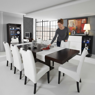 Komplett Set Iessdësch + 8 Still Iesszëmmer Set Iess Grupp Holz Dësch