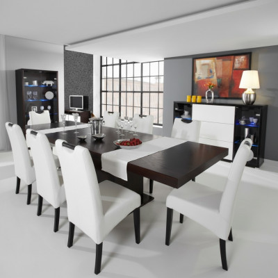 Komplett Set Iessdësch + 8 Still Iesszëmmer Set Iess Grupp Holz Dësch
