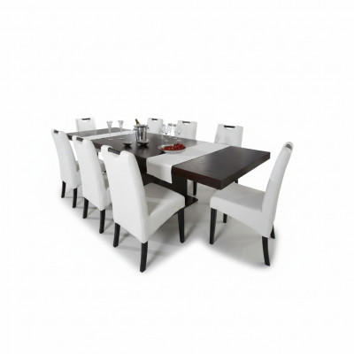 Komplett Set Iessdësch + 8 Still Iesszëmmer Set Iess Grupp Holz Dësch