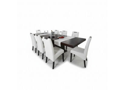 Komplett Set Iessdësch + 8 Still Iesszëmmer Set Iess Grupp Holz Dësch