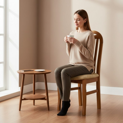 Set vu 8x Designer Still Sessel aus Holz, Textil gepolstert, Gaststull Ësszëmmer Stoff.