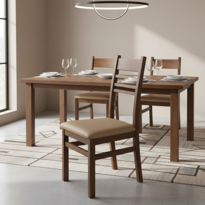 Set vun 4 Still Design Holz Lieder Polster Still Gastro Iesszëmmer