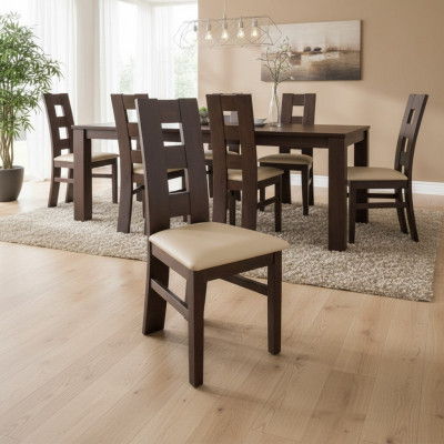 Set vu 6x Iesszëmmer Lieder Iesszëmmerstull Sessel Massivholz Gepolsterte Stull.