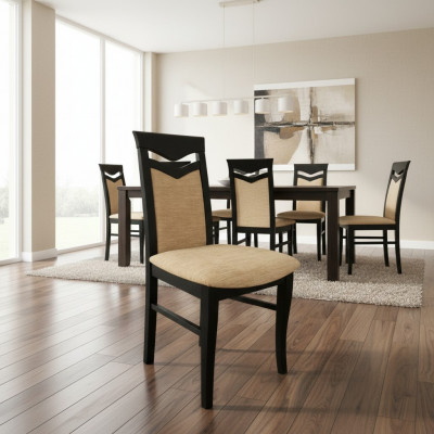 Set vun 10x Sesselen, Designer Holzstoff Polster Stuelen fir d'Gastro-Esszëmmer.