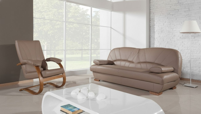 Klassesch Wunnzëmmer Garnitur 3+1+1 100% Vollleder Canapé Setzer Sofa