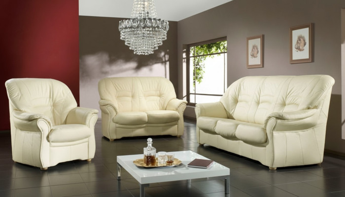Klassesch Wunnzëmmer Garnitur 3+1+1 100% Vollleder Couch Sëtz Deko Sofa