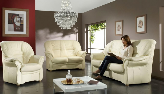 Klassesch Ledersofa Sofaensemble 3+1 Sëtzer Couch Polsterset