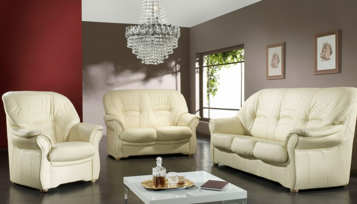 Klassesch Ledersofa Sofaensemble 3+1 Sëtzer Couch Polsterset