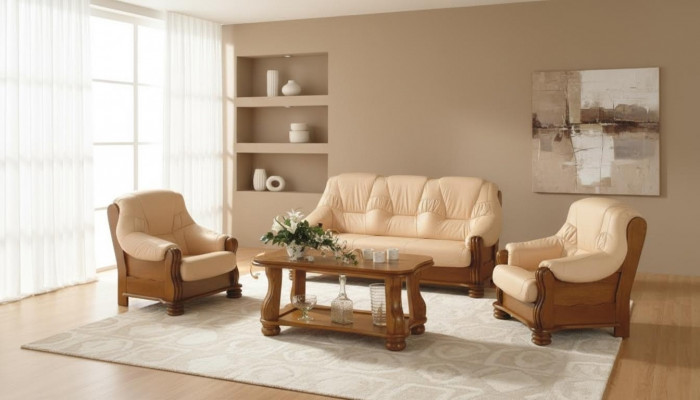 Sofa-Garnitur Ledersofa Männer Club Sofa Couch Polster Sëtz 3+1+1 Komplett