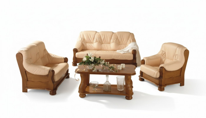 Sofa-Garnitur Ledersofa Männer Club Sofa Couch Polster Sëtz 3+1+1 Komplett