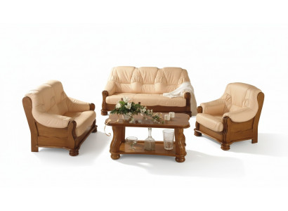 Sofa-Garnitur Ledersofa Männer Club Sofa Couch Polster Sëtz 3+1+1 Komplett