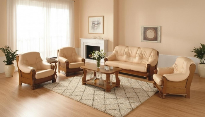 Klassesch Sofagarnitur Holz 3+1 Komplette Set Sitz Polster Couchgarnitur
