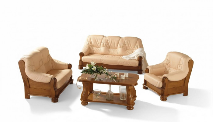 Klassesch Sofagarnitur Holz 3+1 Komplette Set Sitz Polster Couchgarnitur