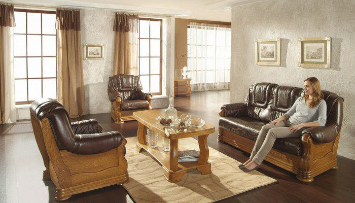 Ledercouch Männerclub Couch Polstersëtz Sofagarnitur 3+2+1 Komplett Set