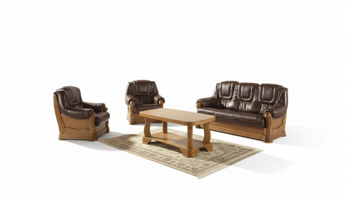 Ledercouch Männerclub Couch Polstersëtz Sofagarnitur 3+2+1 Komplett Set