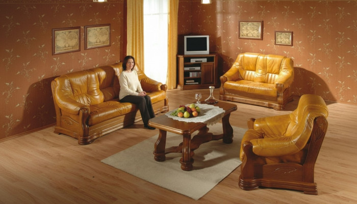 Sofagarnitur Holz Lieder 3+2+1 Komplett Set Klassesch Sëtz Polster Couchgarnitur