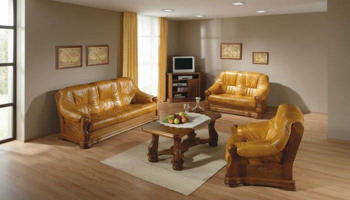 Sofagarnitur Holz Lieder 3+2+1 Komplett Set Klassesch Sëtz Polster Couchgarnitur