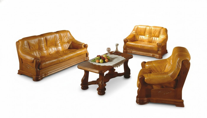 Sofagarnitur Holz Lieder 3+2+1 Komplett Set Klassesch Sëtz Polster Couchgarnitur