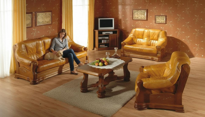 Klassesch Wunnzëmmer Miwwelen Sofagarnitur Ledersofa Sëtzpolster Sofa