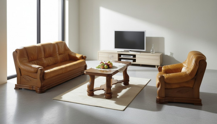 Klassesch Wunnzëmmer Miwwelen Sofagarnitur Ledersofa Sëtzpolster Sofa