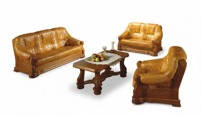 Klassesch Sofasett Holz 3+2 Komplett Set Sëtz Polstersofasett