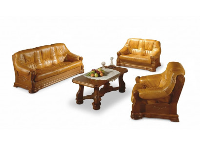 Klassesch Sofasett Holz 3+2 Komplett Set Sëtz Polstersofasett