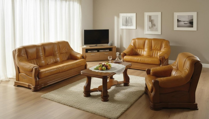 Dräisëtzer Couch Klassesch Ledersofa Couch Polster Sofa 3-Sëtzer Lieder