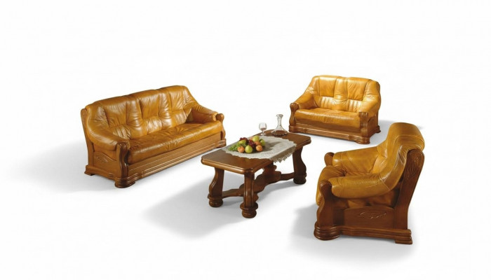 Dräisëtzer Couch Klassesch Ledersofa Couch Polster Sofa 3-Sëtzer Lieder