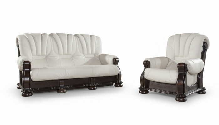 Leder Sofa Garnitur vun der Luxus Klass mat richtegem Holzgestell Garnitur 3+2+1